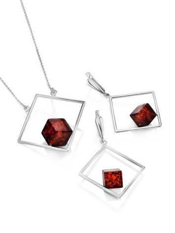 Geometric Design Silver Amber Necklace The Sugar, Length: 45, image , picture 5