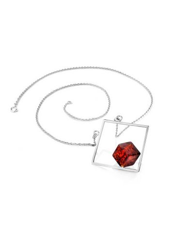 Geometric Design Silver Amber Necklace The Sugar, Length: 45, image , picture 4