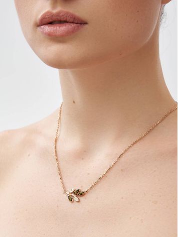 Floral Design Silver Amber Necklace With Crystals, Length: 49, image , picture 3
