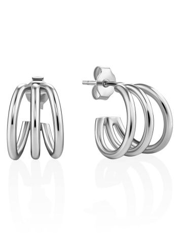 Stylish Silver Triple Line Stud Earrings The ICONIC, image 