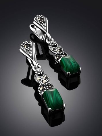 Refined Silver Malachite Dangle Earrings With Marcasites The Lace, image , picture 2