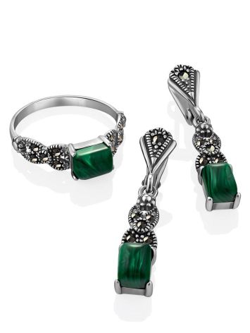 Chic Silver Malachite Ring With Marcasites, Ring Size: 9.5 / 19.5, image , picture 5