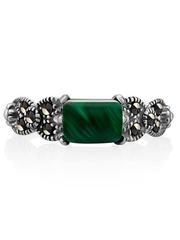 Chic Silver Malachite Ring With Marcasites, Ring Size: 9.5 / 19.5, image , picture 4