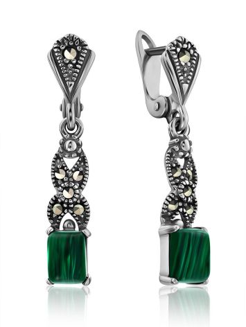 Refined Silver Malachite Dangle Earrings With Marcasites The Lace, image 