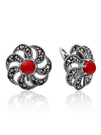 Floral Motif Silver Coral Earrings The Lace, image 