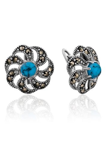 Floral Motif Silver Turquoise Earrings The Lace, image 