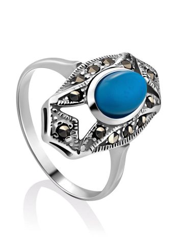 Magnificent Silver Turquoise Ring With Marcasites The Lace, Ring Size: 7 / 17.5, image 