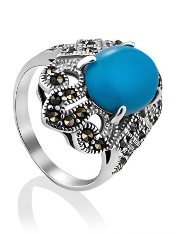 Vintage Style Silver Turquoise Ring The Lace, Ring Size: 6.5 / 17, image 