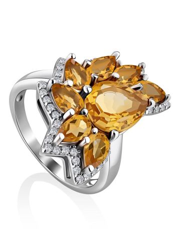 Ultra Feminine Silver Citrine Ring, Ring Size: 6.5 / 17, image 