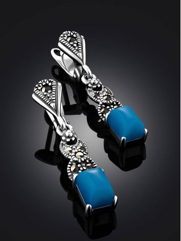 Feminine Silver Turquoise Dangle Earrings The Lace, image , picture 2