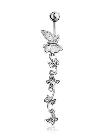 Butterfly Motif Silver Crystal Navel Piercing, image 