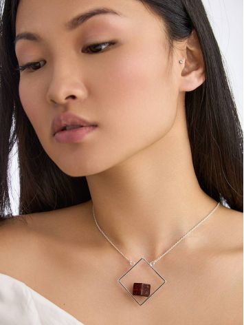 Geometric Design Silver Amber Necklace The Sugar, Length: 45, image , picture 3