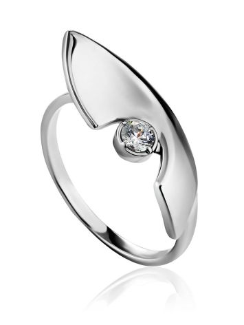 Futuristic Design Silver Crystal Ring, Ring Size: 7 / 17.5, image 