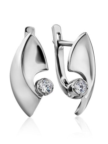 Futuristic Design Silver Crystal Earrings, image 