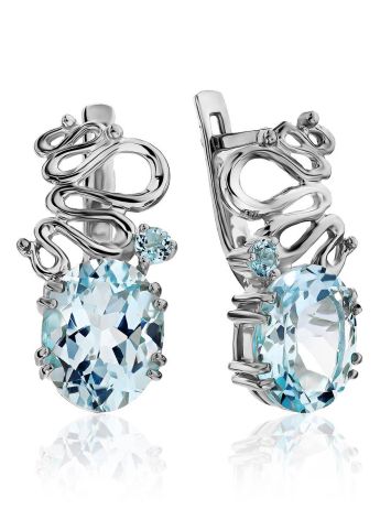Intricate Design Silver Topaz Earrings, image 