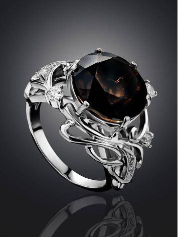 Chic Silver Smoky Quartz Cocktail Ring, Ring Size: 6.5 / 17, image , picture 2