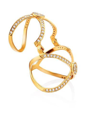 Criss Cross Design Gilded Silver Crystal Ring, Ring Size: 7 / 17.5, image 