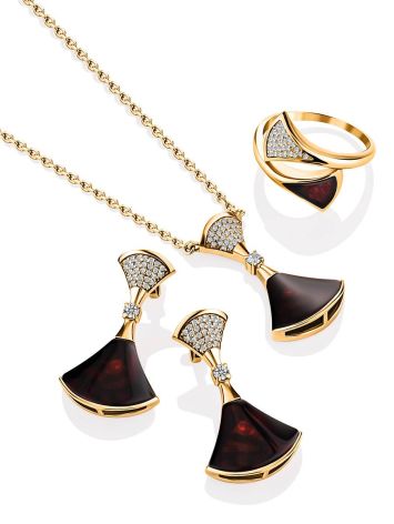 Flamboyant Design Gilded Silver Amber Necklace, Length: 50, image , picture 4