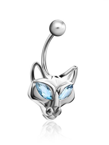 Catlike Design Silver Topaz Belly Button Ring, image , picture 3