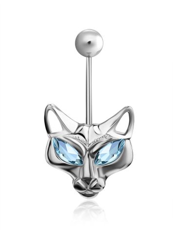 Catlike Design Silver Topaz Belly Button Ring, image 