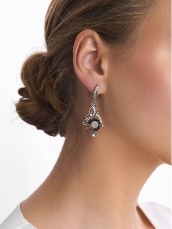 Curvaceous Silver Smoky Quartz Drop Earrings, image , picture 3