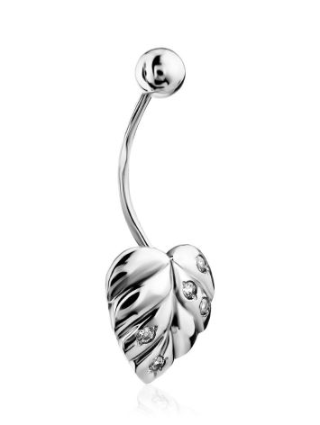 Leaf Motif Silver Crystal Navel Piercing, image 