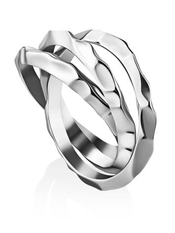 Текстурное тройное кольцо из серебра Liquid, Ring Size: 5.5 / 16, image 