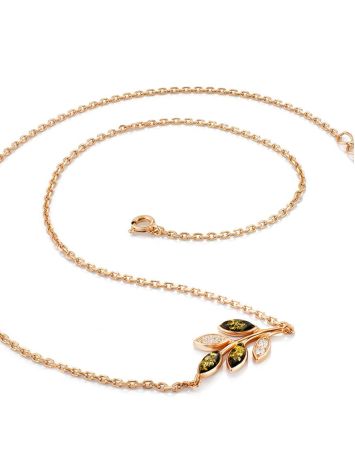 Floral Design Silver Amber Necklace With Crystals, Length: 49, image , picture 4