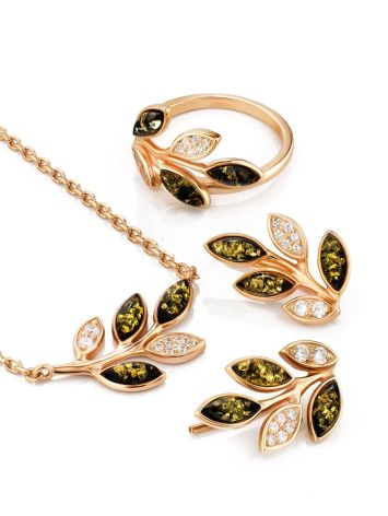 Floral Design Silver Amber Necklace With Crystals, Length: 49, image , picture 5