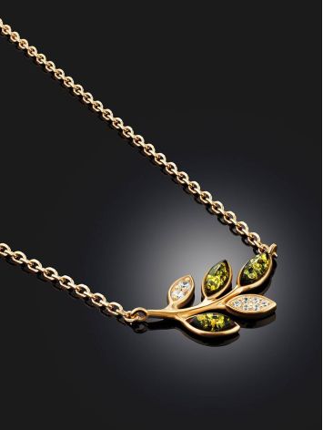 Floral Design Silver Amber Necklace With Crystals, Length: 49, image , picture 2