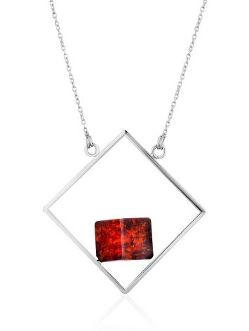 Geometric Design Silver Amber Necklace The Sugar, Length: 45, image 