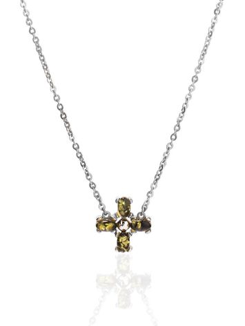 Chic Cross Motif Silver Amber Necklace The Supreme, Length: 49, image 