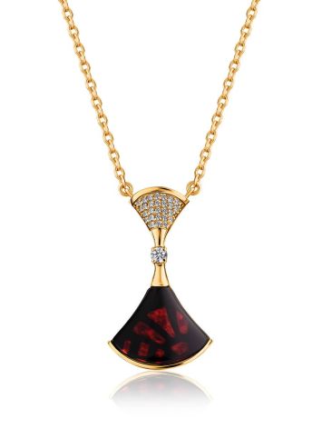 Flamboyant Design Gilded Silver Amber Necklace, Length: 50, image 