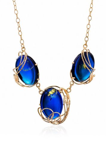 Gorgeous Gilded Silver Amber Necklace The Triumph, Length: 55, image 