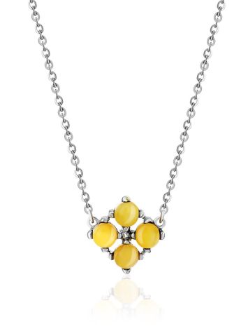 Simplistic Design Silver Amber Necklace The Supreme, Length: 46, image 