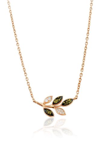 Floral Design Silver Amber Necklace With Crystals, Length: 49, image 