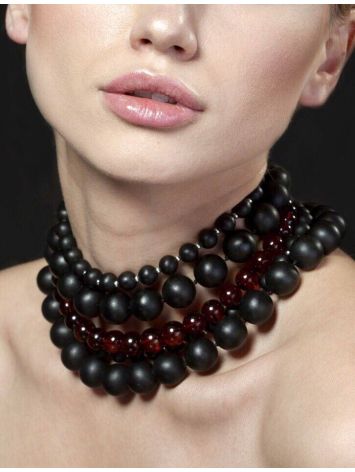 Fabulous Black Amber Beaded Necklace The Cuba, Length: 53, image , picture 2