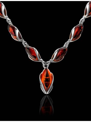 Classic Design Silver Amber Necklace, Length: 46, image , picture 2