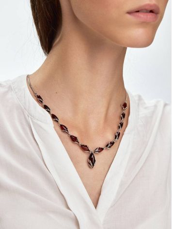 Classic Design Silver Amber Necklace, Length: 46, image , picture 4