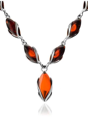 Classic Design Silver Amber Necklace, Length: 46, image 