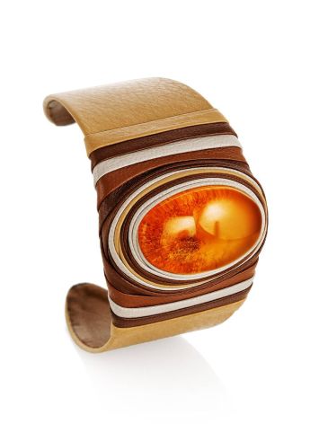 Safari Style Leather Amber Cuff Bracelet The Nefertiti, image 