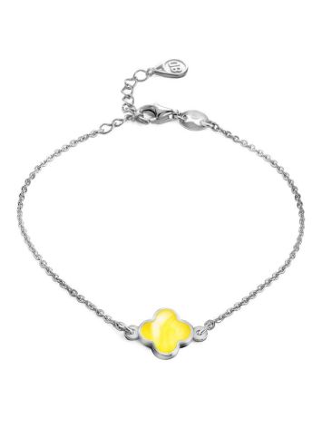 Trendy Clover Motif Silver Amber Chain Bracelet The Monaco, Length: 16, image 