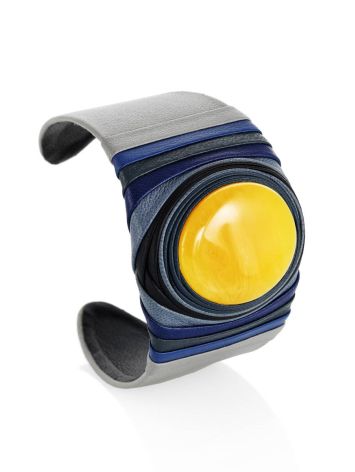 Blue Leather Amber Cuff Bracelet The Nefertiti, image 