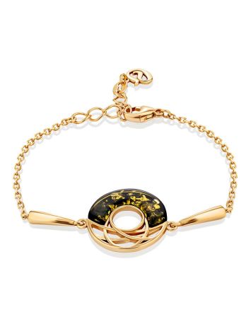 Chic Gold Plated Silver Amber Chain Bracelet, image 
