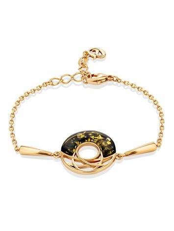 Chic Gold Plated Silver Amber Chain Bracelet, Length: 16, image 