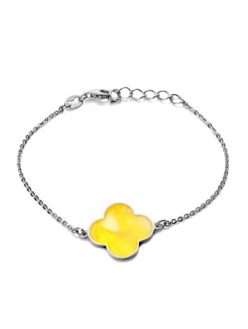 Clover Motif Silver Amber Chain Bracelet The Monaco, image 