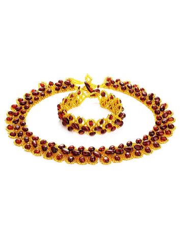 Cherry Amber Braided Bracelet With Yellowish Glass Beads The Fable, image , picture 3