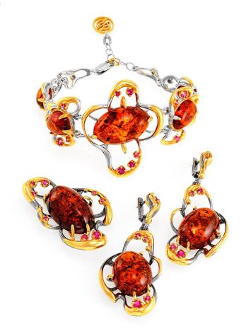 Gold Plated Bracelet With Cognac Amber And Crystals The Pompadour, image , picture 5