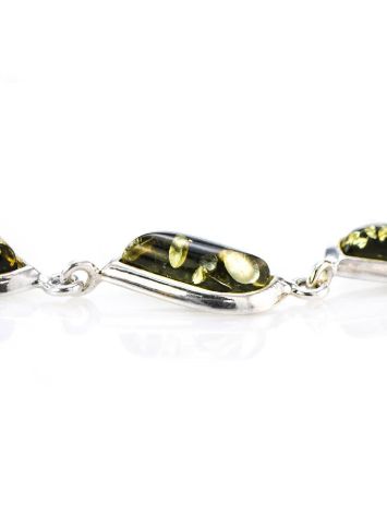 Silver Link Bracelet With Green Amber, image , picture 4