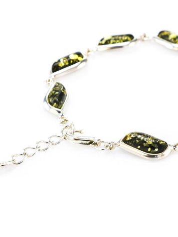 Silver Link Bracelet With Green Amber, image , picture 2